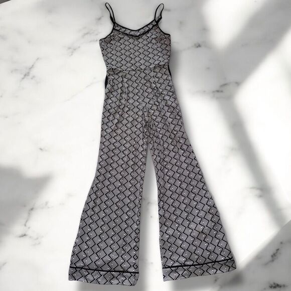 Anthropologie Monteau Jumpsuit Black & White Geometric Print Size Large - Picture 9 of 16